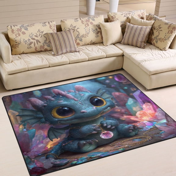 WOBOGO Super Cute Dragon Carpet Non-Slip Rugs Soft Doormat 63×48in Living Dining Room Bedroom Decorative