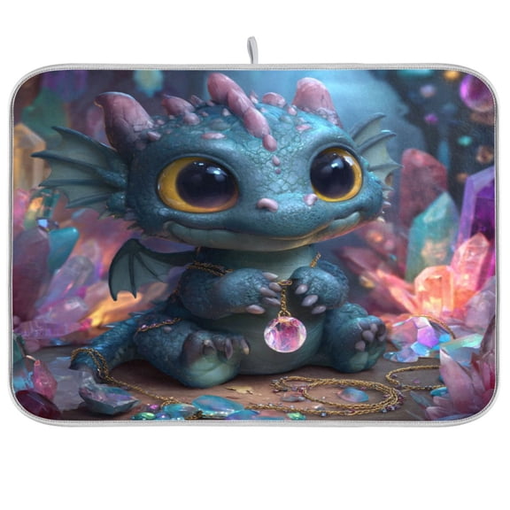 WOBOGO Super Cute Dragon Kitchen Drying Mat Heat Resistant Drainage with Non-Slip Rubber Backing Hides Stains Super Absorbent Easy to Clean 16×18in