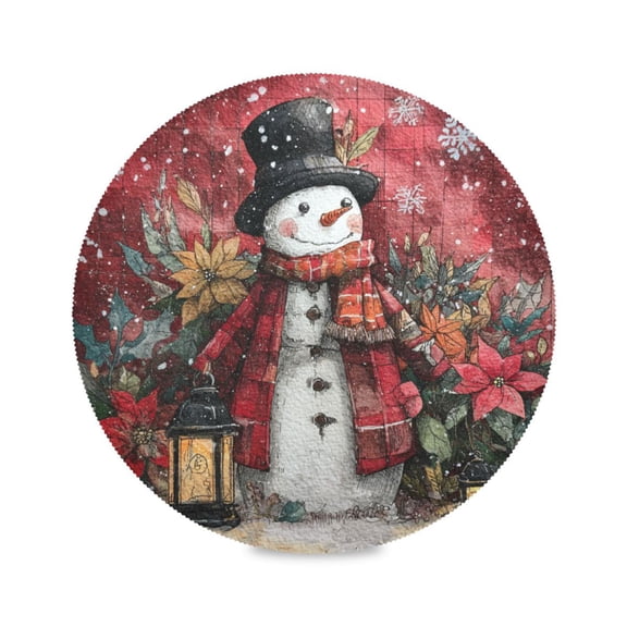 WOBOGO Super Cute Snowman Round Placemats Set of 1 Heat Resistant Washable Kitchen Table Decorations 15.4in