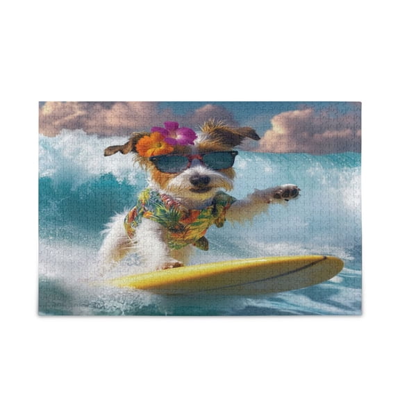 WOBOGO Surfing Dog Puzzle Challenge 1000 Piece Jigsaw Suitable for Game Night Finished Size 29.5 x 19.7in