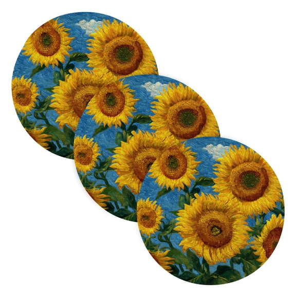 WOBOGO Sweet Sunflowers Coil Placemats 3pcs Resistant Hot Pads Mat for Table Counter Cooking Potholder 15in