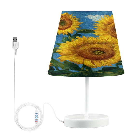 WOBOGO Sweet Sunflowers Table Lamps Bedroom 3-Speed Dimmable Farm Style with Fabric Shade for Reading and Home Office