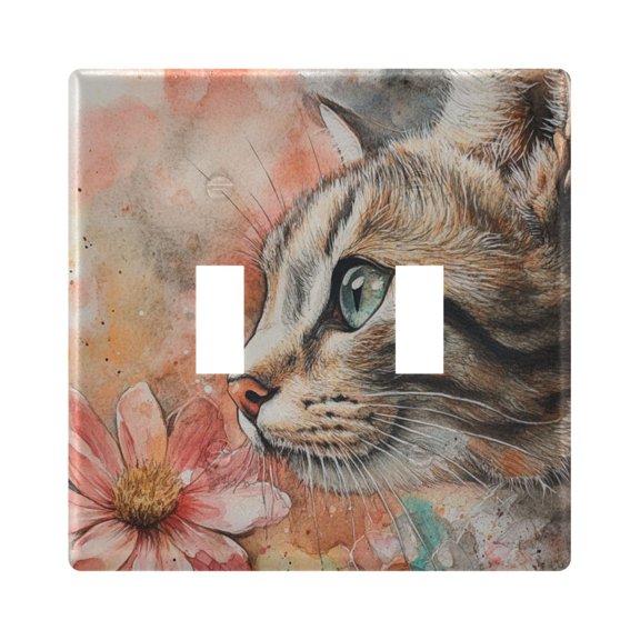 WOBOGO Tabby with Flower 2-hole Switch Plates PC Flame Retardant Plastic Material Glossy Finish Smooth Touch 4.56x4.48x0.27in