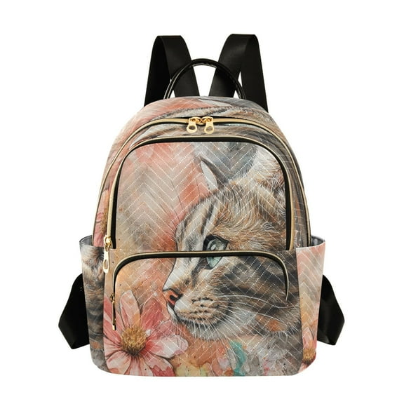 WOBOGO Tabby with Flower Butterfly Backpack Durable Lightweight Shoulder Bag Built-in Laptop Sleeve and Multiple Utility Compartments