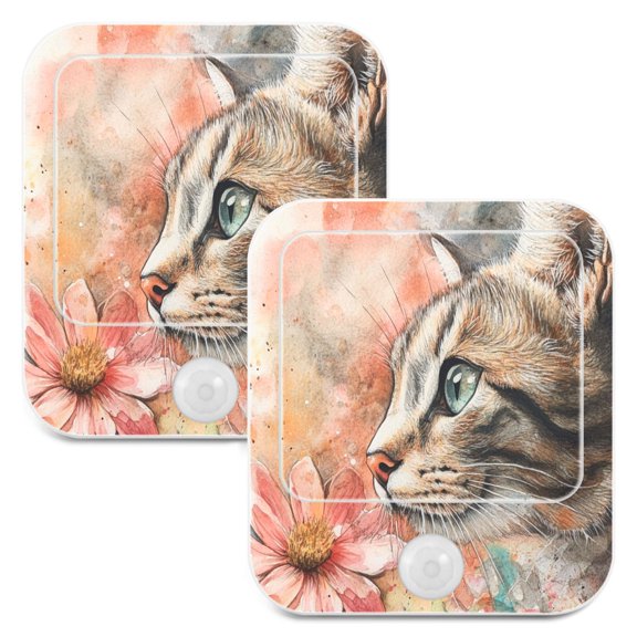 WOBOGO Tabby with Flower Night Light Lamp with Smart Sensor Dusk to Dawn Sensor 0.6W Plug-in 2-Pack