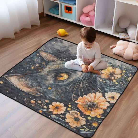 WOBOGO Tabby with Flowers Baby Playmats Extra Large Waterproof Rollable Activity Pads for Toddlers 5050inch