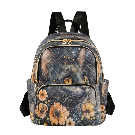WOBOGO Tabby with Flowers Butterfly Backpack Durable Lightweight Shoulder Bag Built-in Laptop Sleeve and Multiple Utility Compartments