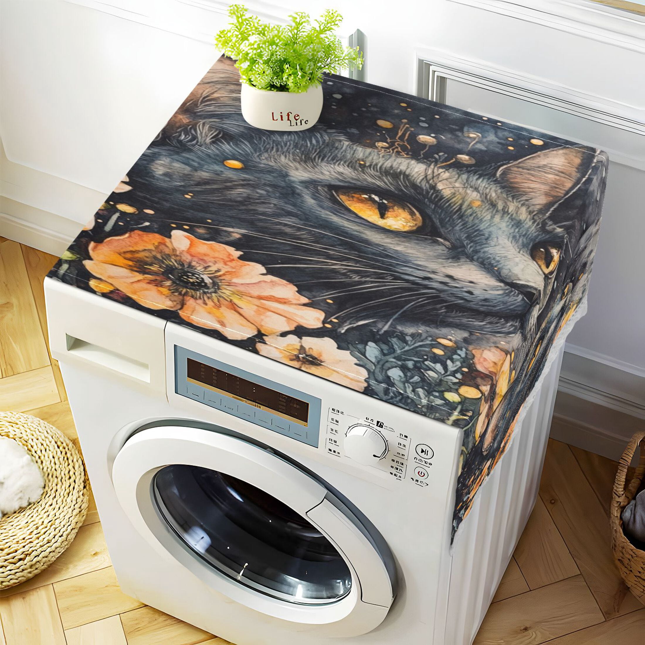 WOBOGO Tabby with Flowers Washing Machine Cloth Dryer Refrigerator Top Cover Protective Non-Slip Mat For Kitchen Laundry