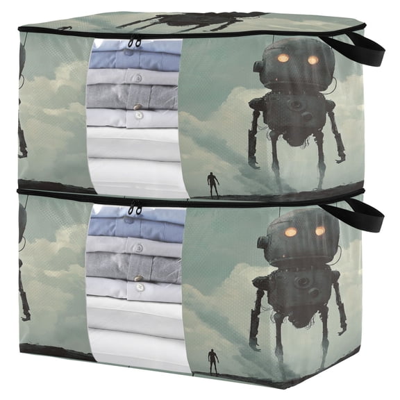 WOBOGO Tall Digital Robot Clothes Storage 2Pack Foldable Thick Fabric Blanket Organizer Bag with Handle 21.65×13.78×12.4in