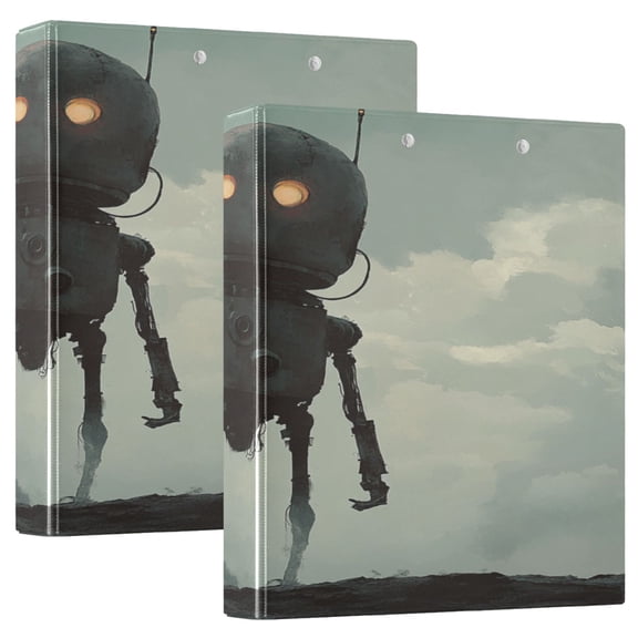 WOBOGO Tall Digital Robot File Folders Extra Large Capacity to Hold 200 Sheets of Documents Hard Shell Ring Binder for School Home Office