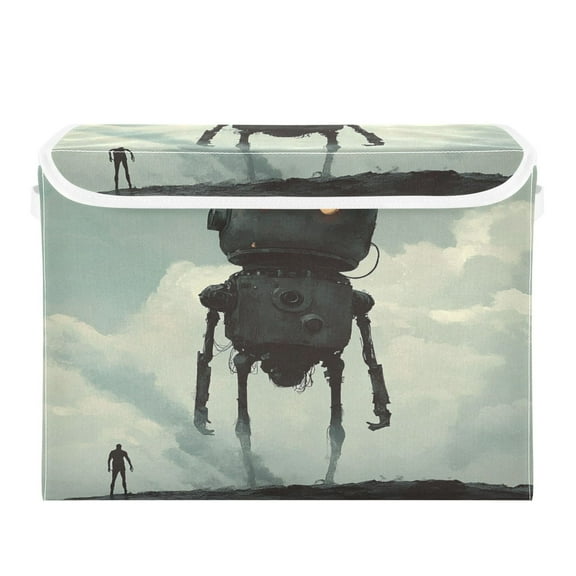 WOBOGO Tall Digital Robot Large Collapsible Storage Box Flip Lid Fabric Decorative Organizer Container Basket with Handles 16.512.611.8in