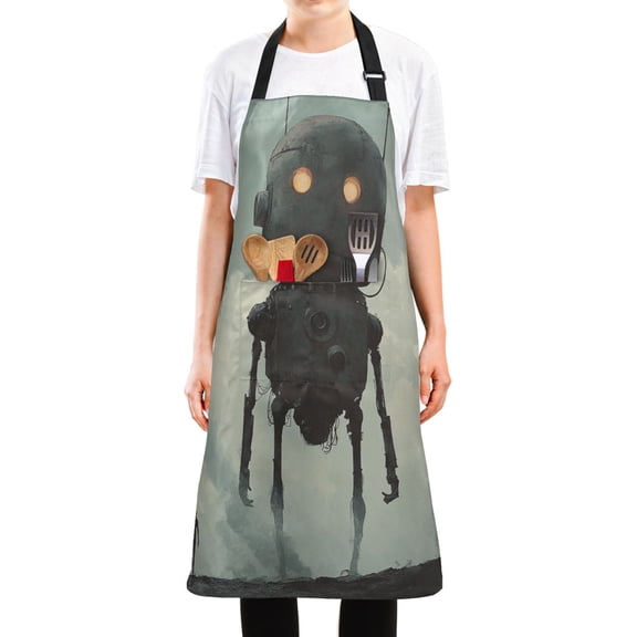 WOBOGO Tall Digital Robot Long Apron Waterdrop Resistant with 2 Pockets Cooking Kitchen Chef Apron for Women Men
