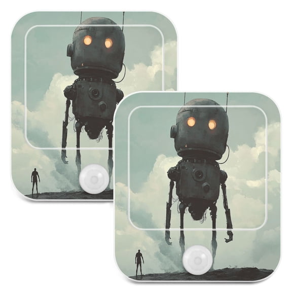 WOBOGO Tall Digital Robot Night Light Lamp with Smart Sensor Dusk to Dawn Sensor 0.6W Plug-in 2-Pack