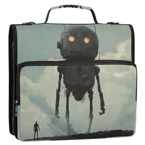 WOBOGO Tall Digital Robot Ring Binder Bag 1.5in Folder Organizer with Shoulder Strap for 13Inch Laptop and 500 Sheets of Paper