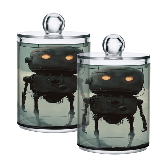 WOBOGO Tall Digital Robot Transparent Plastic Jar 4pcs Cotton Swabs Balls Pads Floss Stick Dispenser Bathroom Vanity Storage Organizer