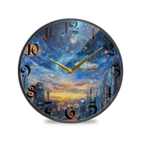 WOBOGO Techno City Acrylic Wall Clock Battery Operated 9.5in Silent No Tick Bedroom Living Room Office Classroom Decoration