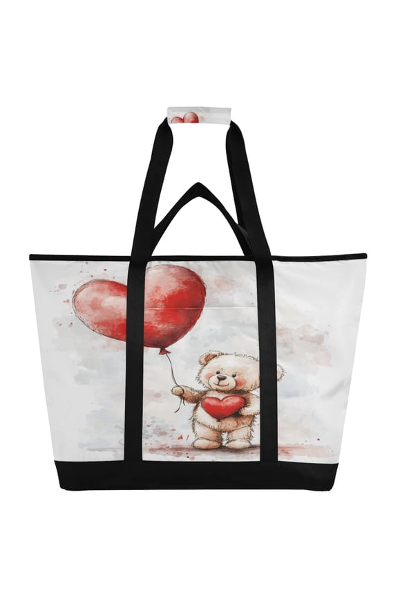 Teddy Bear Holding A Balloon Tote Cooler Bag Fold Flat Insulated Shopping Bag With Zipper For Work Picnic Beach Use 186.724in