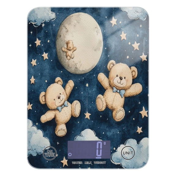 WOBOGO Teddy Bear Night Sky Pattern Kitchen Scale Digital Gram and Ounce Weighing for Cooking Baking Ketogenic Diet Meal Prep