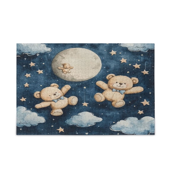 WOBOGO Teddy Bear Night Sky Pattern Puzzle Challenge 500 Piece Jigsaw Suitable for Game Night Finished Size 20.5 x 14.9in