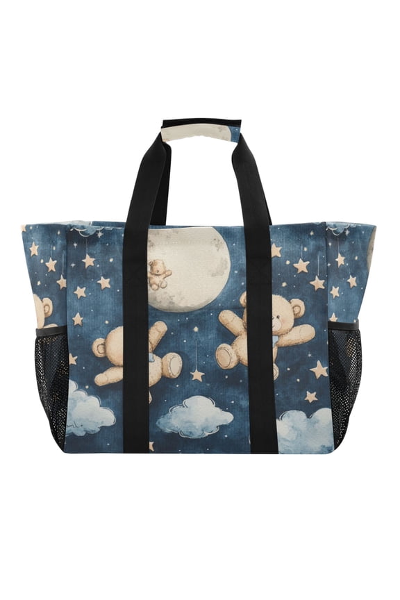 Teddy Bear Night Sky Pattern Tote Shopping Bag Reusable Heavy Duty Durable Foldable Washable 15.412.89.8in