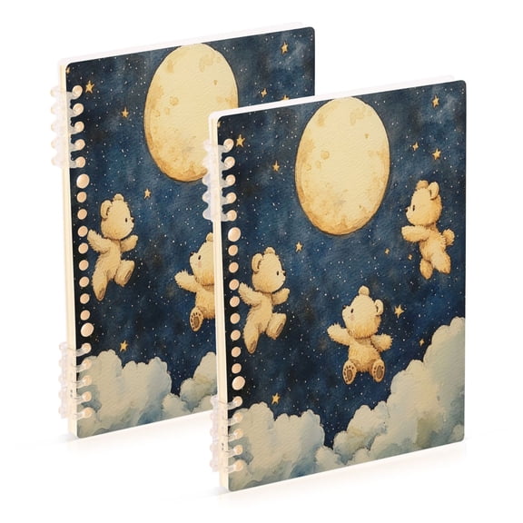 WOBOGO Teddy Bear Star Pattern Notebook College Horizontal Grid Paper Ink Spill Resistant Water Resistant Cover 8.3x5.7x0.4in