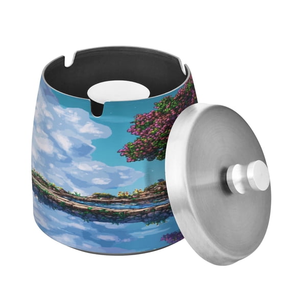 WOBOGO Terraria Style Tree Ashtray with Lid Stainless Steel Smokeless Odorless Windproof for Home Bedroom Office Desk Patio Outdoor Balcony