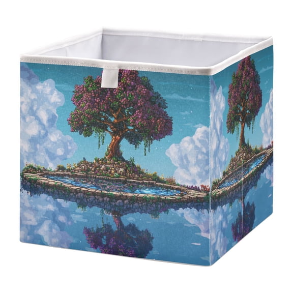 WOBOGO Terraria Style Tree Storage Basket Foldable Easy to Clean Durable with Hollow Support Plate with Handle 15.75×10.63×6.96 in