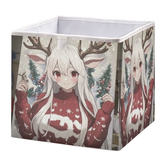 WOBOGO The Antler Lass Storage Basket Foldable Easy to Clean Durable with Hollow Support Plate with Handle 11.02×11.02×11.02 in