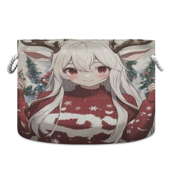 WOBOGO The Antler Lass Toy Storage Basket 2014in Canvas Laundry Hamper for Living Room Kids Room Bathroom Organizer