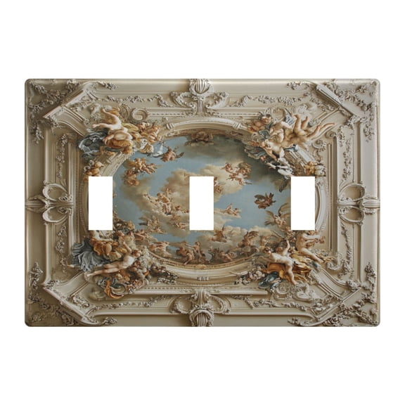 WOBOGO The Baroque Pattern 3-hole Switch Plates PC Flame Retardant Plastic Material Glossy Finish Smooth Touch 6.37x4.48x0.27in