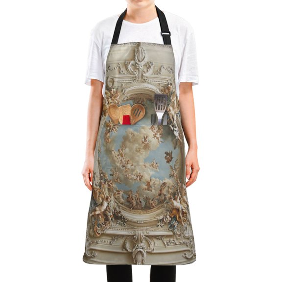 WOBOGO The Baroque Pattern Long Apron Waterdrop Resistant with 2 Pockets Cooking Kitchen Chef Apron for Women Men