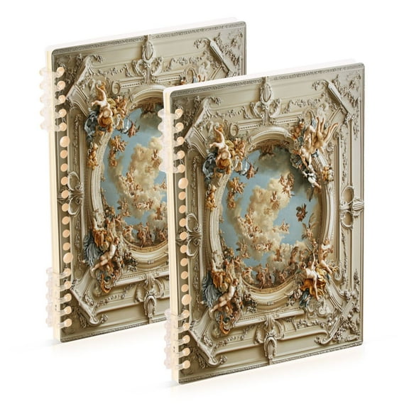 WOBOGO The Baroque Pattern Notebook College Horizontal Grid Paper Ink Spill Resistant Water Resistant Cover 8.3x5.7x0.4in