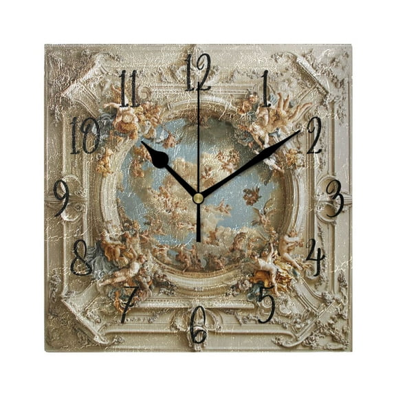 WOBOGO The Baroque Pattern Wall Clock 7.78 Inch Battery Operated Silent Unit Square Rustic Vintage Style for Home Bedroom Office Black Pointer