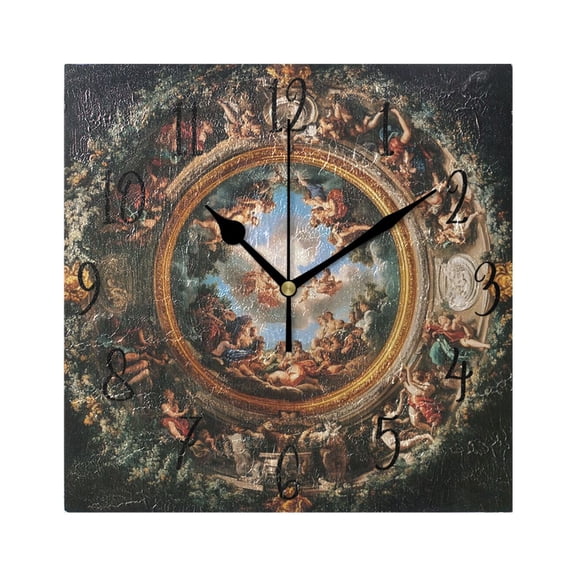 WOBOGO The Baroque Pattern Wall Clock 7.78 Inch Battery Operated Silent Unit Square Rustic Vintage Style for Home Bedroom Office Black Pointer