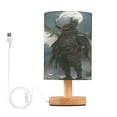thumbnail image 1 of WOBOGO The Boy with Wings Bedroom Table Lamp USB Power Connector Wooden Base Round Linen Shade For Living Room Desk, 1 of 7
