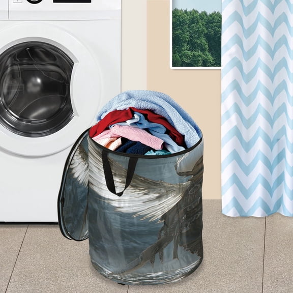 WOBOGO The Boy with Wings Foldable Laundry Baskets with Carry Handle Zipper Closure Travel Bathroom College Dorm Essentials