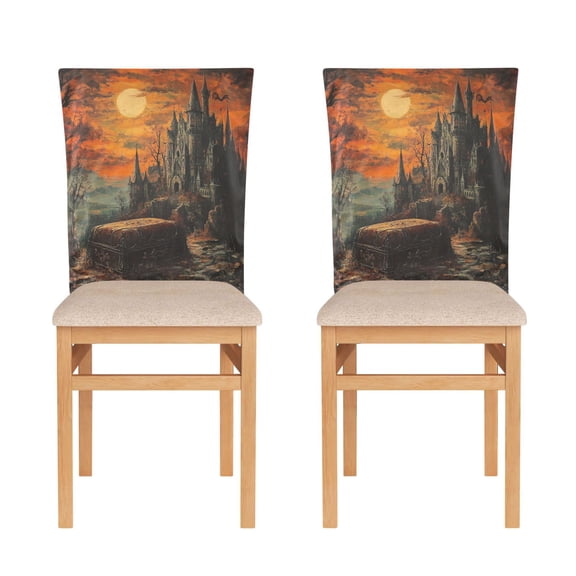 WOBOGO The Coffin Of The Vampire Count Dining Room Chair Covers 2 Pieces Super Fit Elastic Fiber Removable Washable Protective Cover