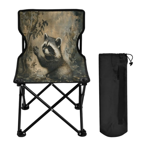 WOBOGO The Cute Raccoon Camping Chair Convenient Four Corner Backrest Folding Stool Can Hold Up to 220lbs
