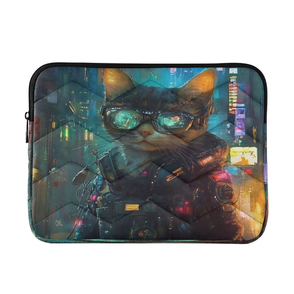 WOBOGO The Cyberpunk Cat Laptop Sleeve 13.4 inch Lightweight Zipper Design Soft Padded Protection Against Scratches and Impacts