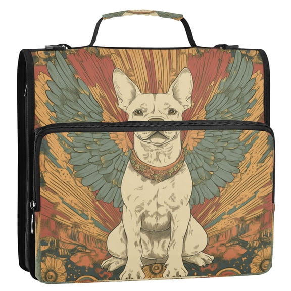 WOBOGO The Dog with Wings Ring Binder Bag 1.5in Folder Organizer with Shoulder Strap for 13Inch Laptop and 500 Sheets of Paper