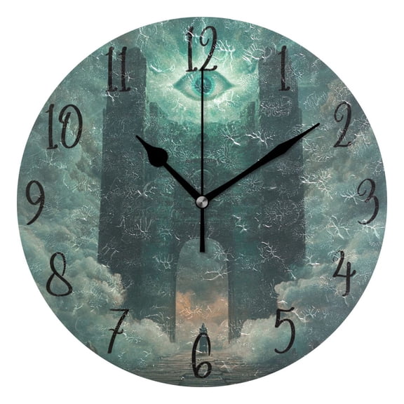 WOBOGO The Eye Of Heaven Wall Clock 10in Silent Mechanism Battery Operated Retro Style for Living Room Bedroom and Kitchen Black Pointer