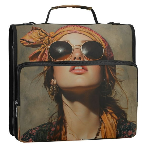 WOBOGO The Hippie Artist Ring Binder Bag 1.5in Folder Organizer with Shoulder Strap for 13Inch Laptop and 500 Sheets of Paper