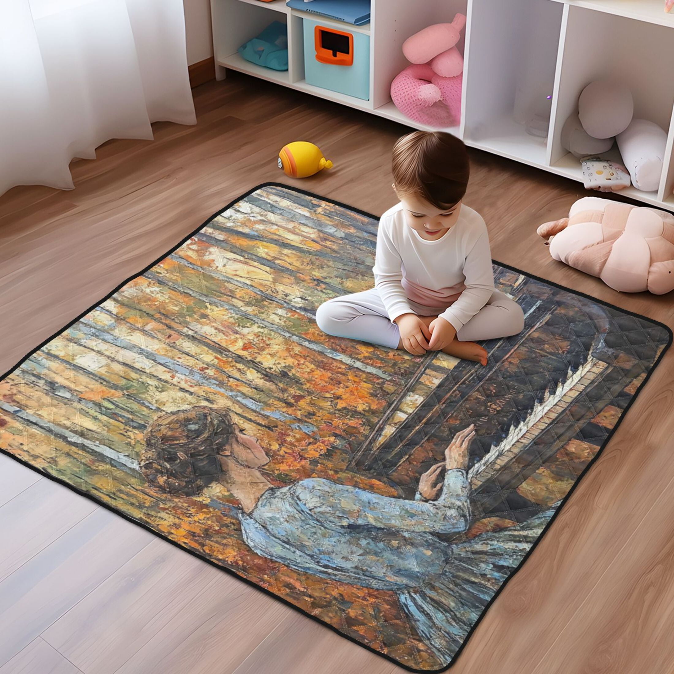 WOBOGO The Lass Plays The Piano Baby Playmats Extra Large Waterproof Rollable Activity Pads for Toddlers 50×50inch