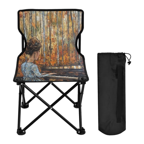 WOBOGO The Lass Plays The Piano Camping Chair Convenient Four Corner Backrest Folding Stool Can Hold Up to 220lbs