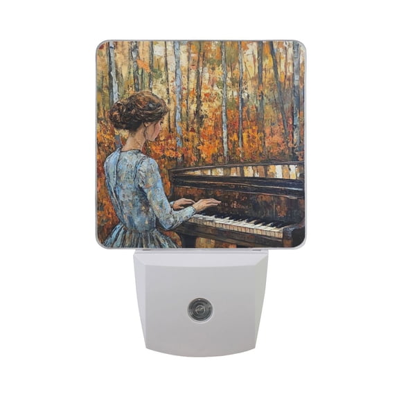 WOBOGO The Lass Plays The Piano LED Night Light 2 Pcs Set 0.5 Watt Wall Plug in Dusk to Dawn Automatic Switch Soft White Light
