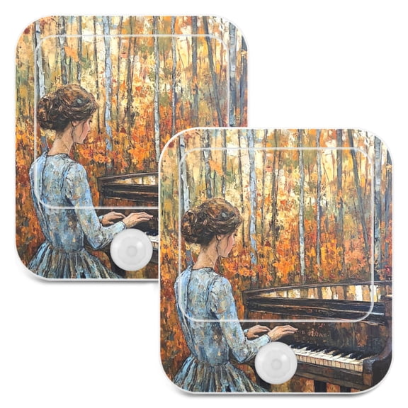 WOBOGO The Lass Plays The Piano Night Light Lamp with Smart Sensor Dusk to Dawn Sensor 0.6W Plug-in 2-Pack