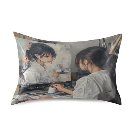 WOBOGO The Lass Who Paints Satin Pillowcase Soft Smooth Envelope Design Comfortable Bedding Essentials 20×26in