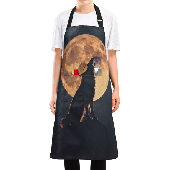 WOBOGO The Legend Of Starving Wolf Long Apron Waterdrop Resistant with 2 Pockets Cooking Kitchen Chef Apron for Women Men