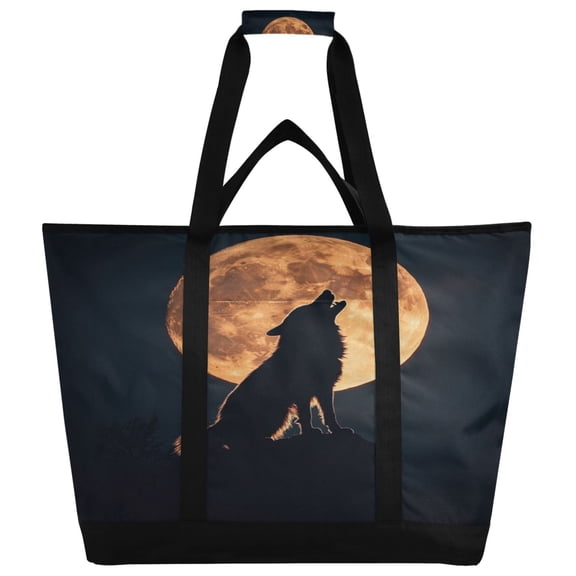 WOBOGO The Legend Of Starving Wolf Tote Cooler Bag Fold Flat Insulated Shopping Bag With Zipper For Work Picnic Beach Use 186.724in