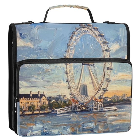WOBOGO The London Eye Ring Binder Bag 1.5in Folder Organizer with Shoulder Strap for 13Inch Laptop and 500 Sheets of Paper